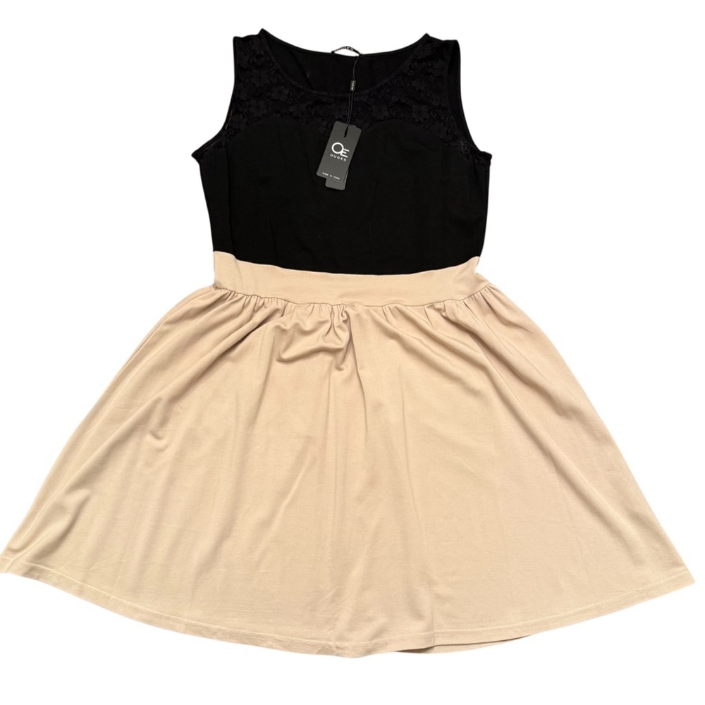 NWT Women's Ouges Black Beige Lace Sleeveless Min… - image 3